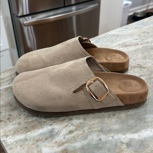 Time and Tru Beige Suede Clogs with Buckle size 8